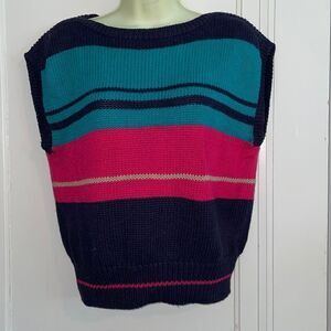 Vtg 80s Russ Petites ramie/cotton multi colored thick knit sleeveless sweater